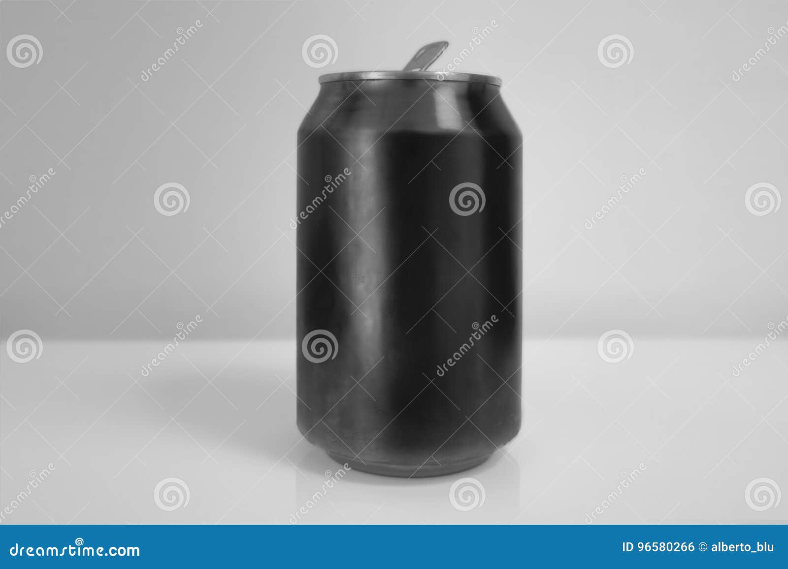 aluminum black soda can over white background