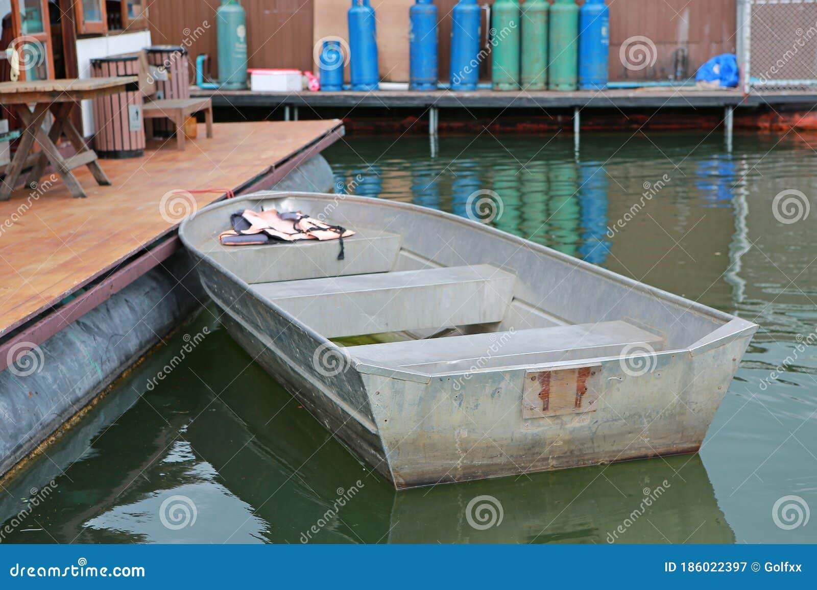 Aluminum Boat on the water stock image. Image of tourism 186022397