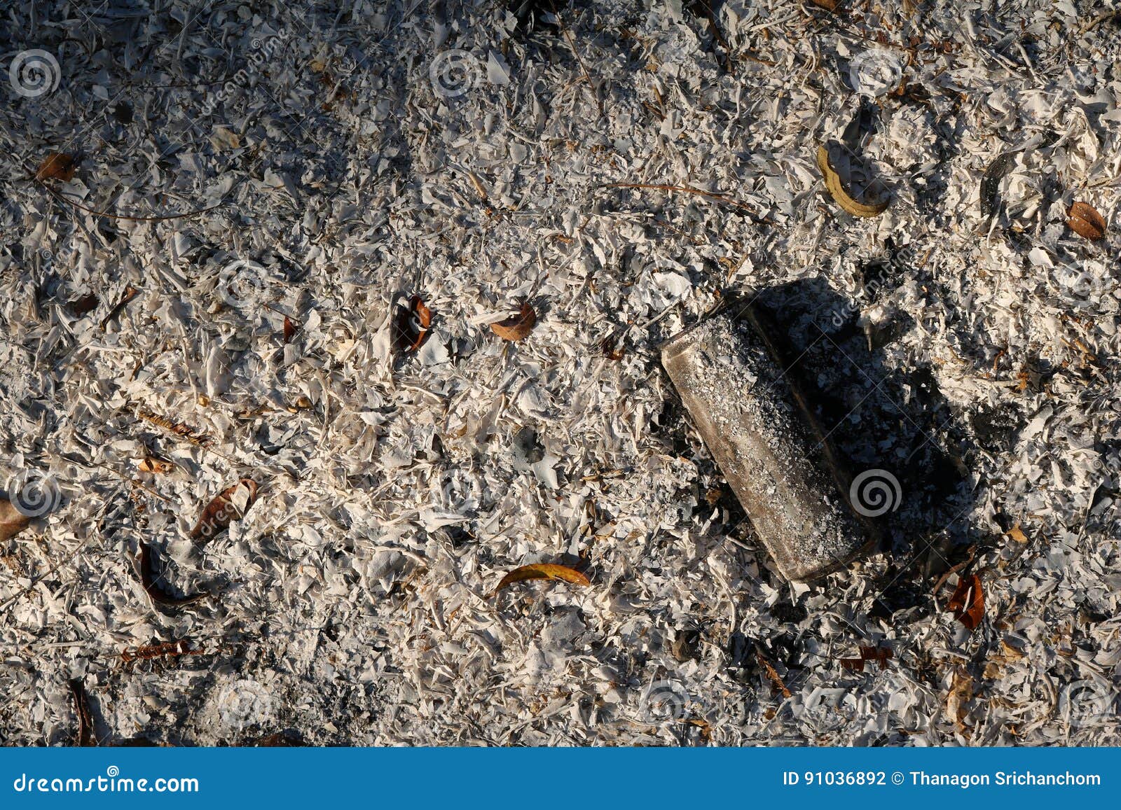 Aluminum Cans Burning on the Ashes of Leaf. Stock Photo Image of grey