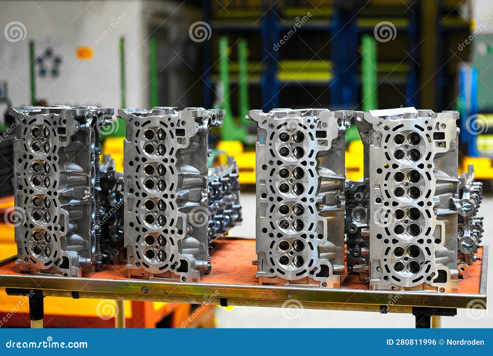 Aluminum Cylinder Heads of Auto Engine Ready for Assembling Stock Photo