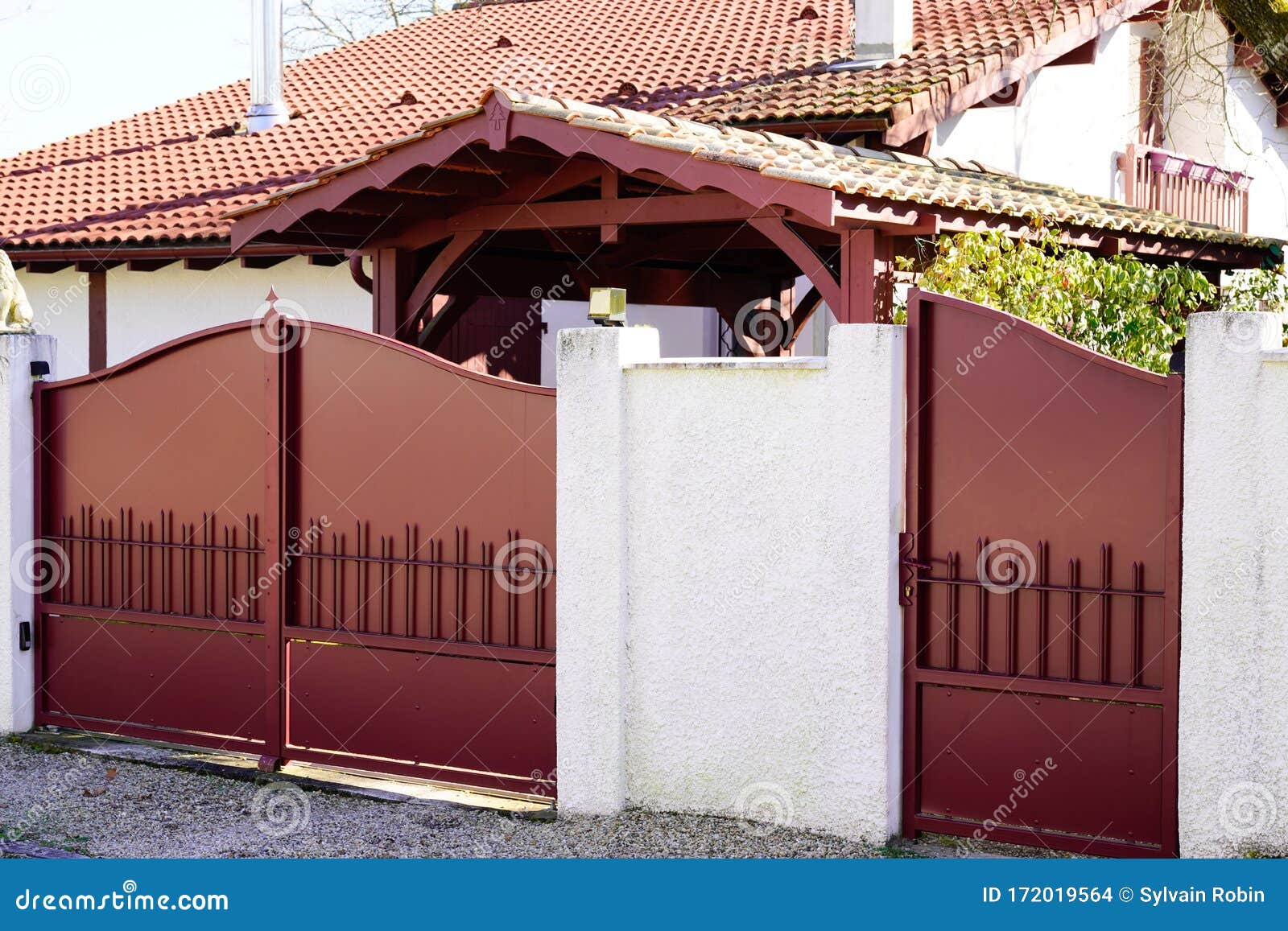 Aluminum Gate of a House Red Design Metal Garden Access Home Stock ...