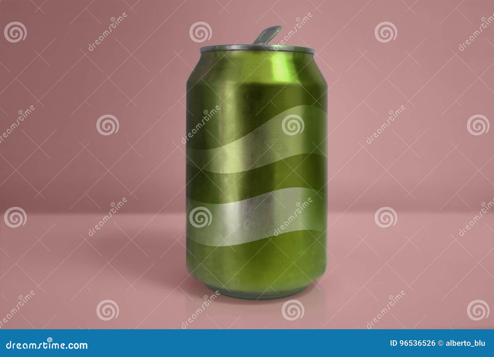 aluminum green soda can over pink background