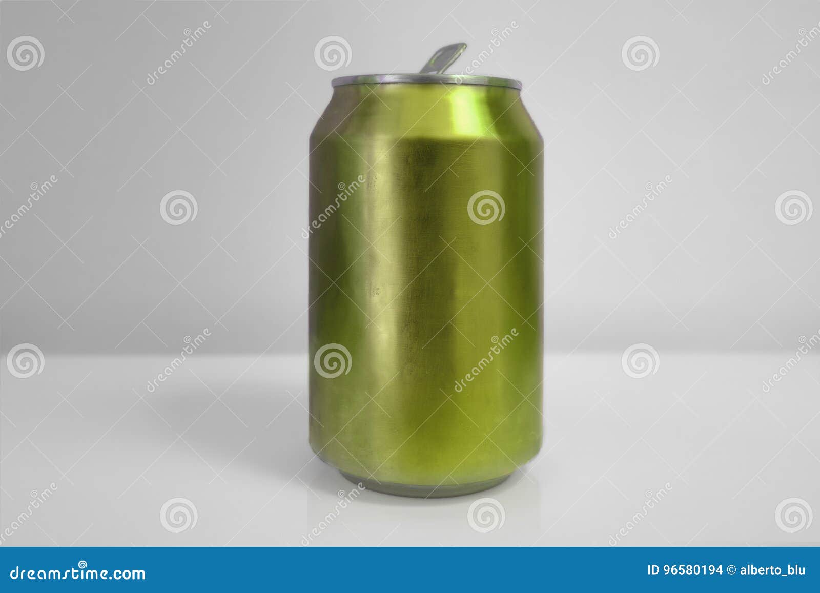 aluminum green soda can over white background