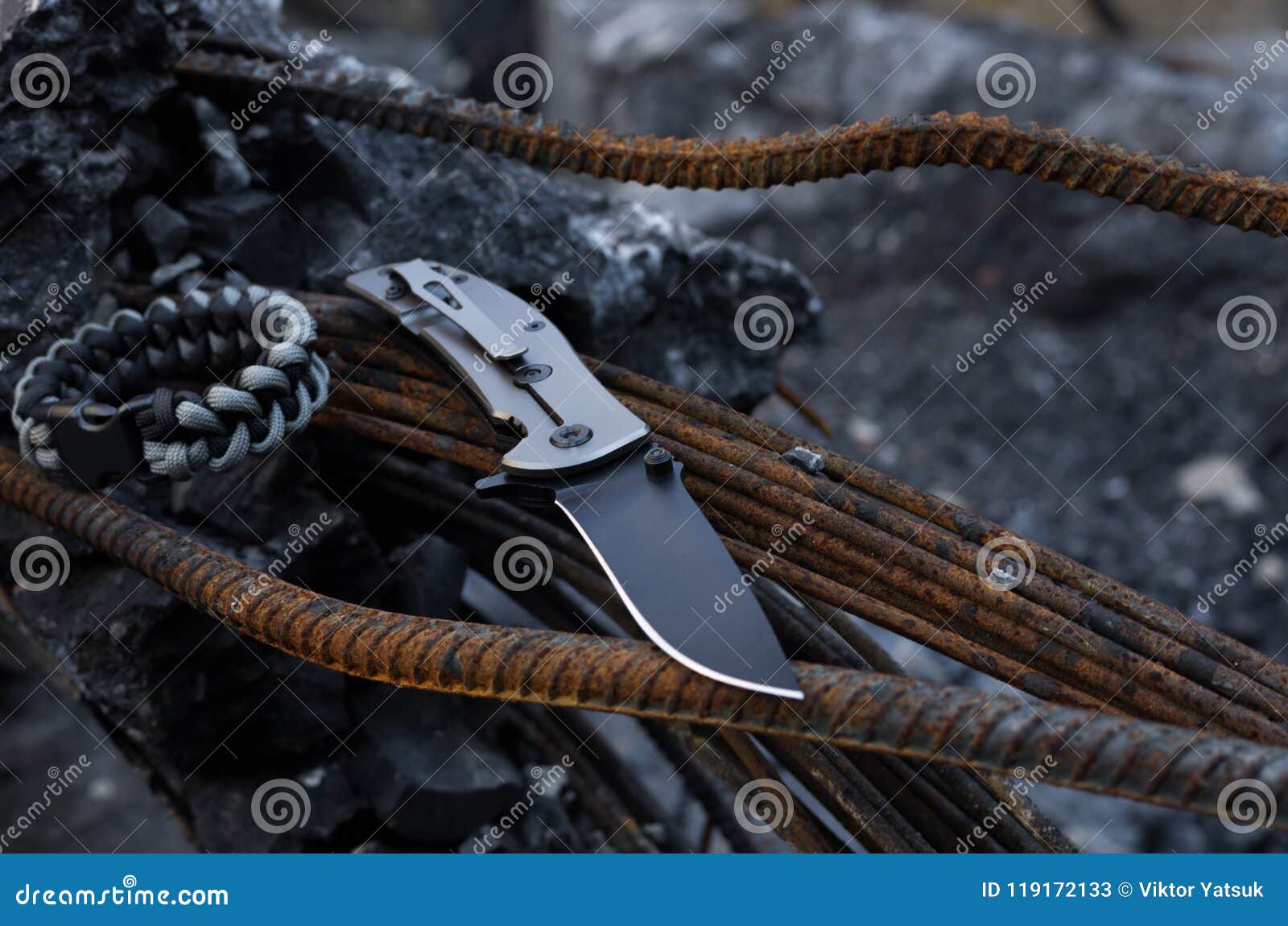 Aluminum Knife Handle. Bracelet of Survival Stock Image Image of