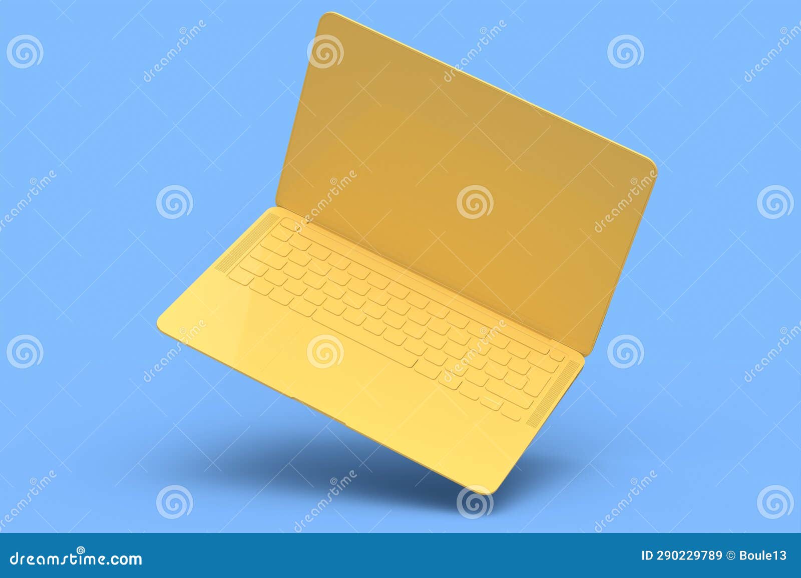 Aluminum Laptop with Empty Screen Isolated on Blue Monochrome