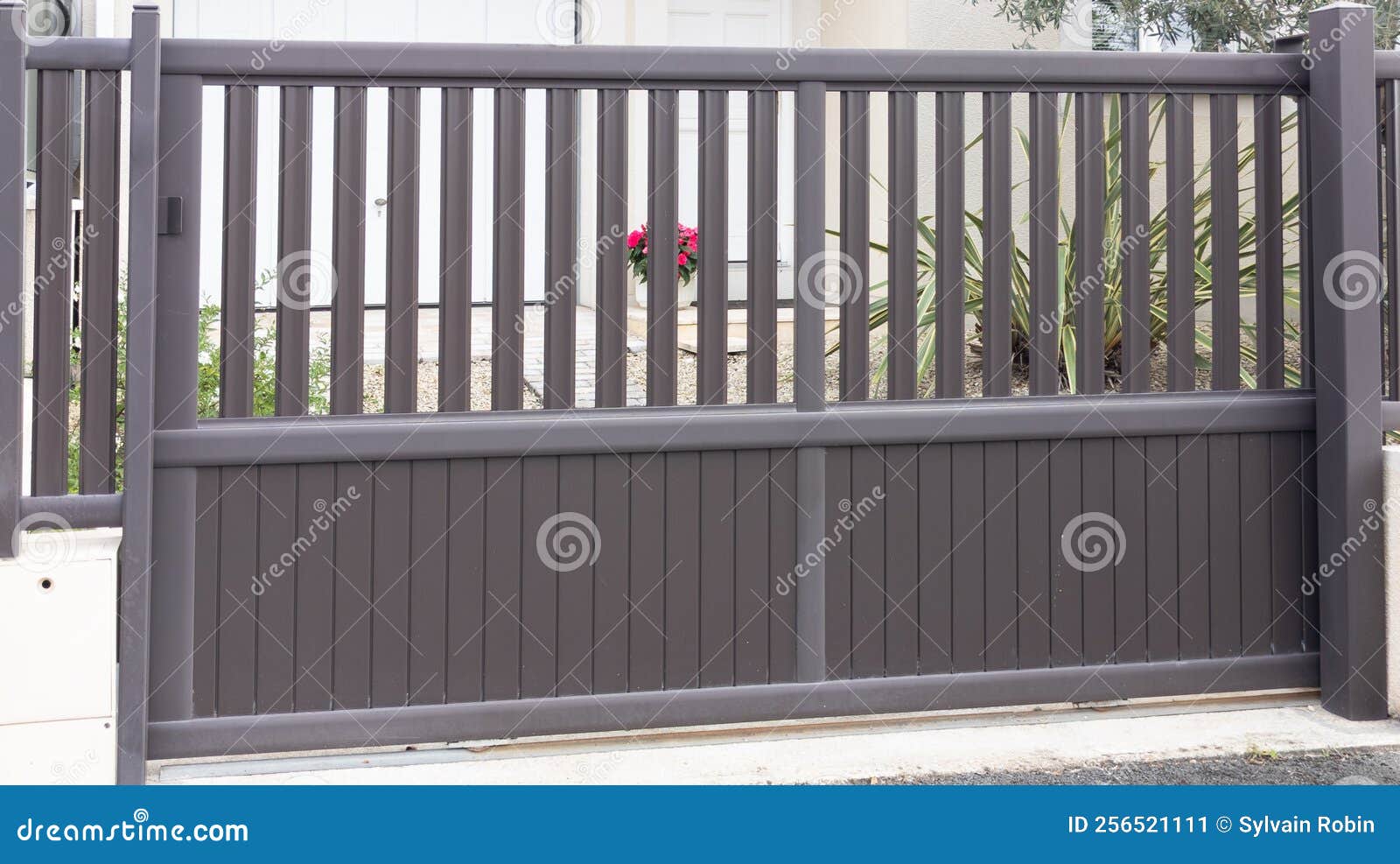 Aluminum Large Grey Car Gate of Modern House in Street View Stock Image