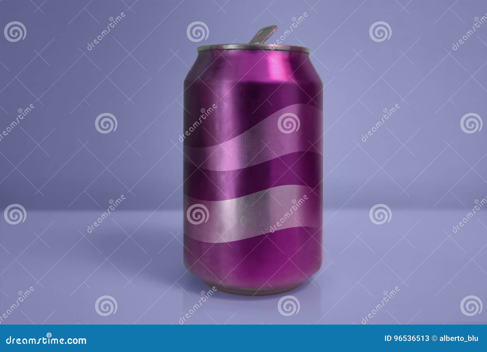 aluminum pink soda can over blue background