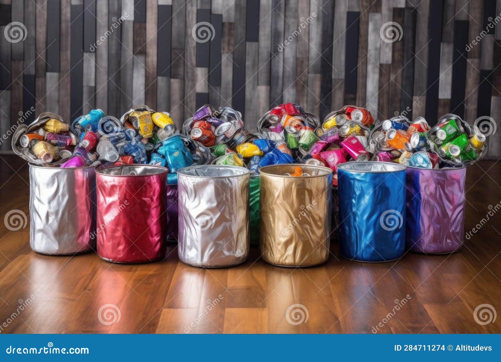 Aluminum Recycling Bins Filled with Cans Stock Photo Image of bins, metal 284711274