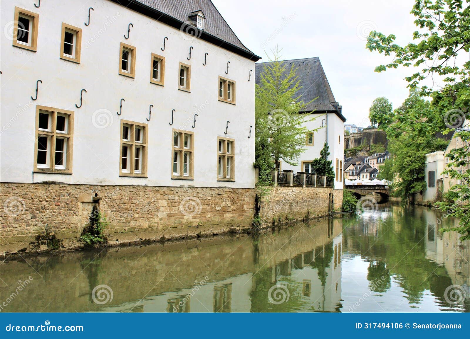 the alzette river crossing the grund, an old district in luxembourg city