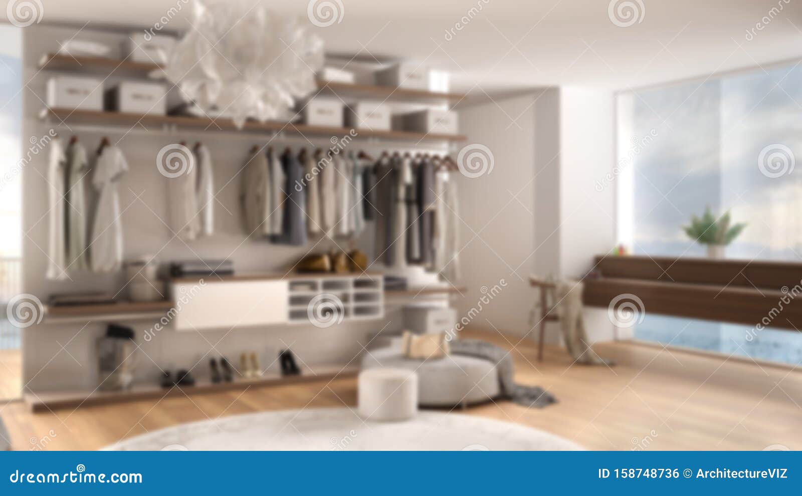 Amenagement Interieur Flou Chambre Moderne De Luxe Avec Dressing Vetements Parquet Fenetre Panoramique Avec Hiver Illustration Stock Illustration Du Chambre Amenagement 158748736