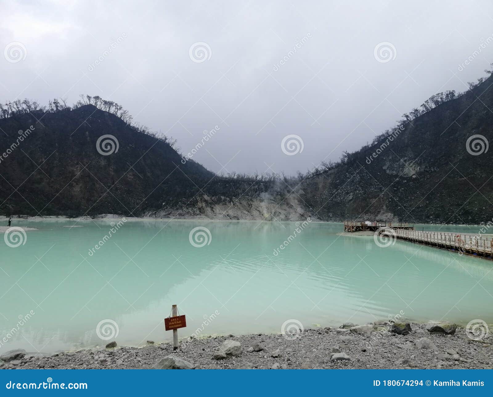 amaizing view of beautiful volcanic crater of mount patuha aka kawah putih