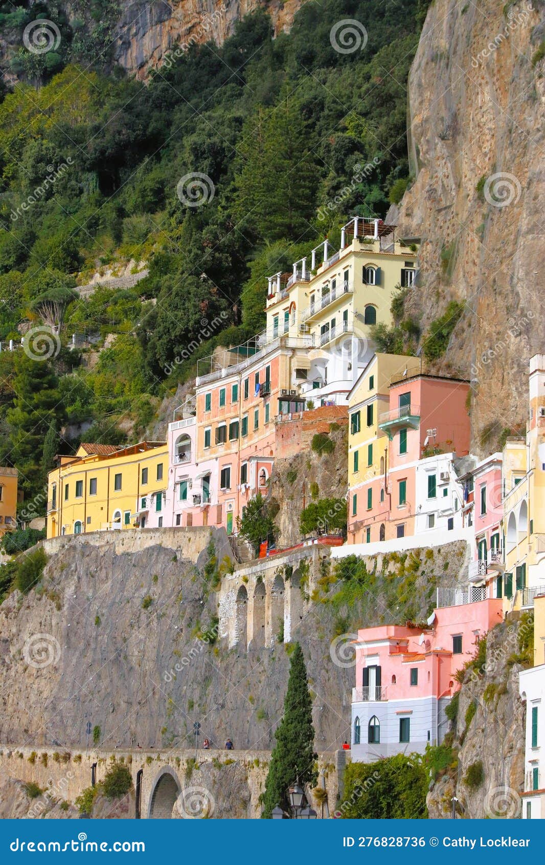 Amalfi Coast Views of the Homes Built into the Mountain Cliffs Stock
