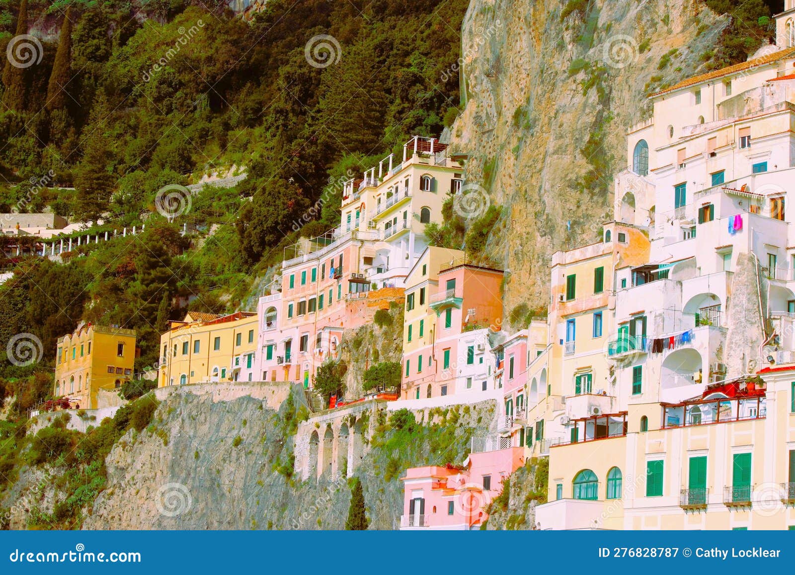 Amalfi Coast Views of the Homes Built into the Mountain Cliffs Stock