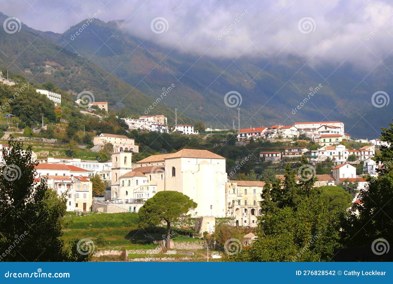 Amalfi Coast Views of the Homes Built into the Mountain Cliffs Stock
