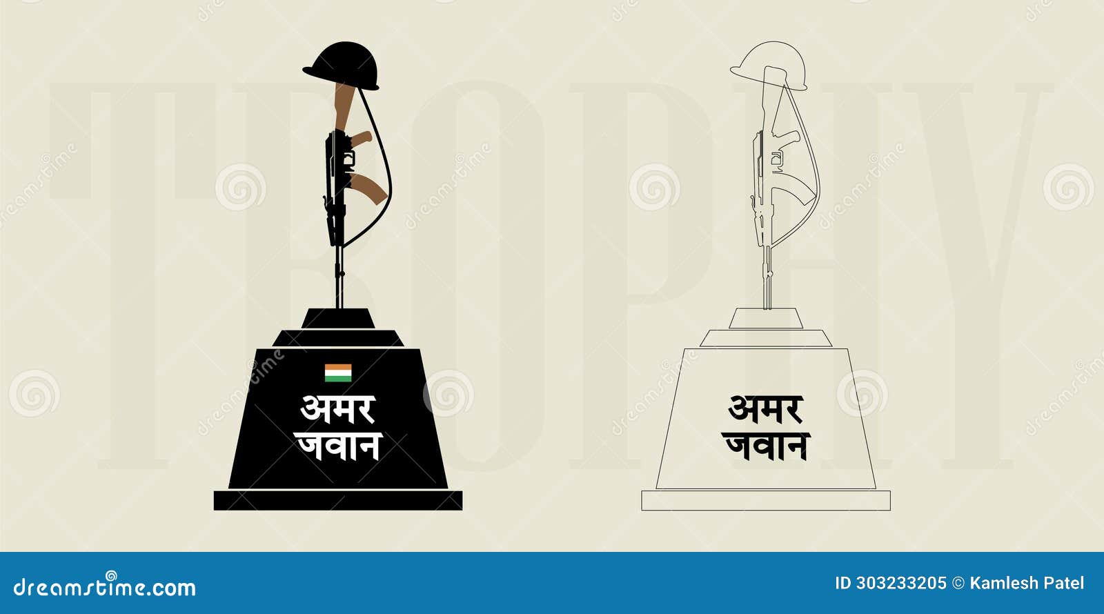 Premium Vector | Amar jawan jyoti helmet and rifle of the soldier for 26th  of january indian republic day