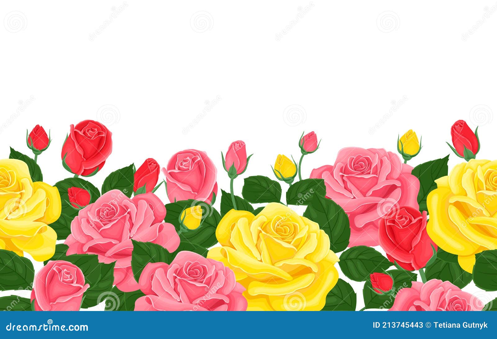Amarillo Rosa Y Rojo Rosas Borde Sin Costuras. Vector Dibujos Animados  Ilustración Plana De Hermosas Flores En Flor Ilustración del Vector -  Ilustración de marco, flor: 213745443