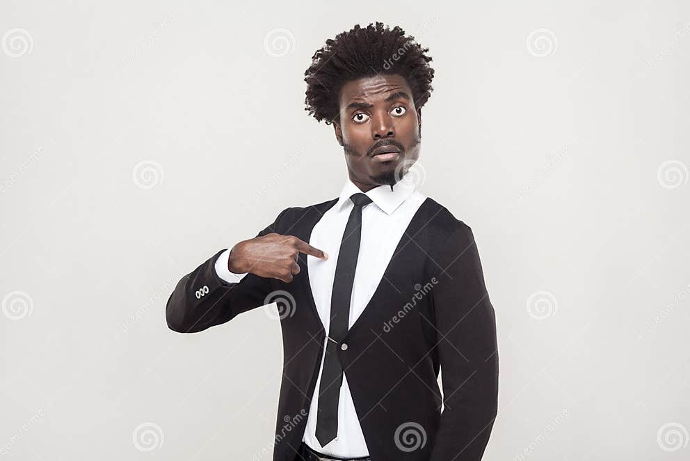 Amazement Aloof Afro Man Looking at Camera. Studio Shot, Gray Ba Stock ...