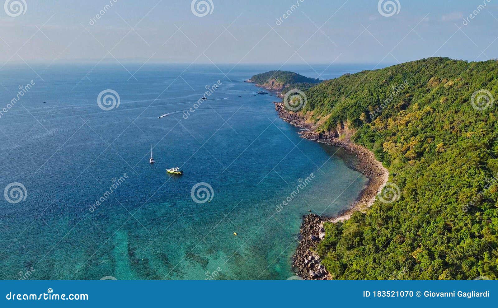 amazing aerial view of loh lana bay in phi phi don, thailand