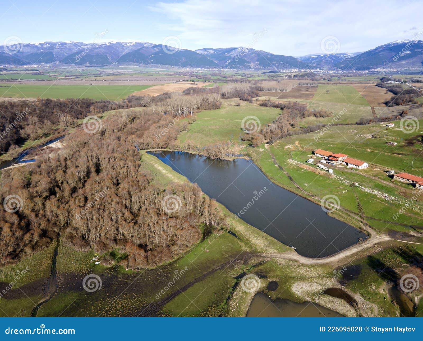 amazing aerial view of  zhrebchevo reservoir, bulgaria