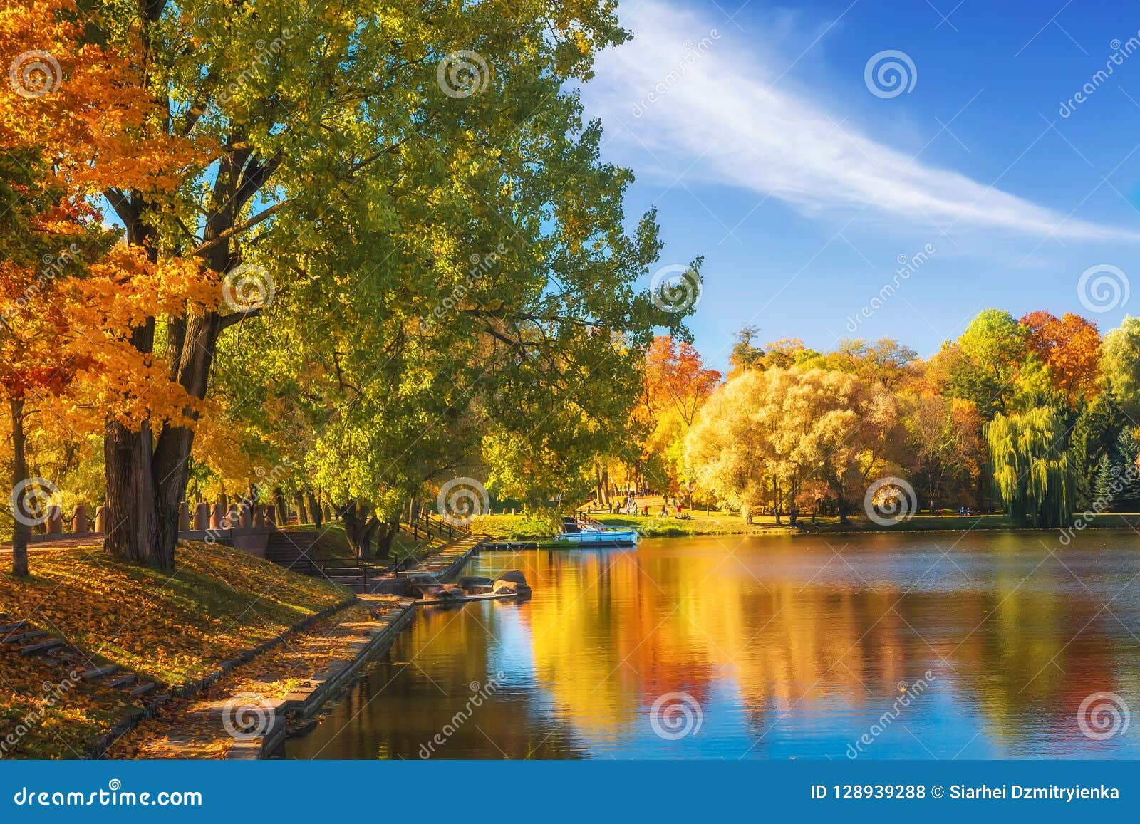 Amazing Autumn Landscape On Clear Sunny Day Colorful Trees Reflected