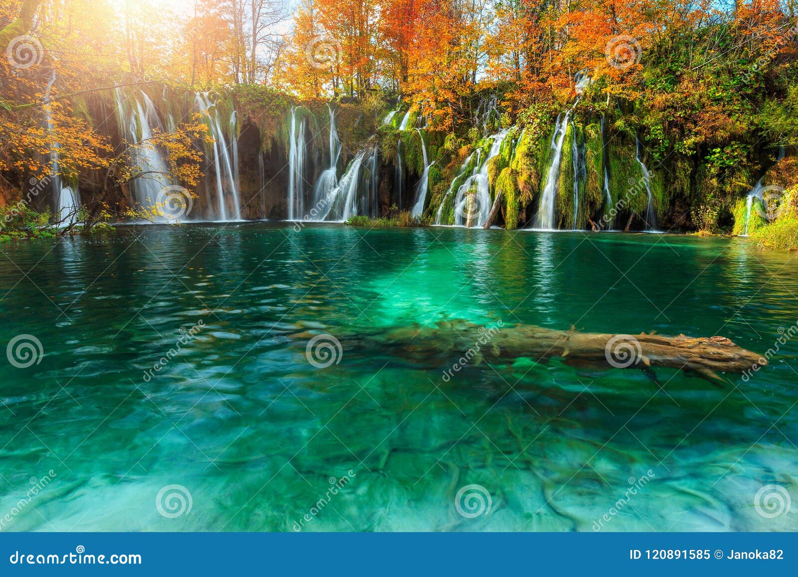 amazing autumn landscape with waterfalls in plitvice national park, croatia