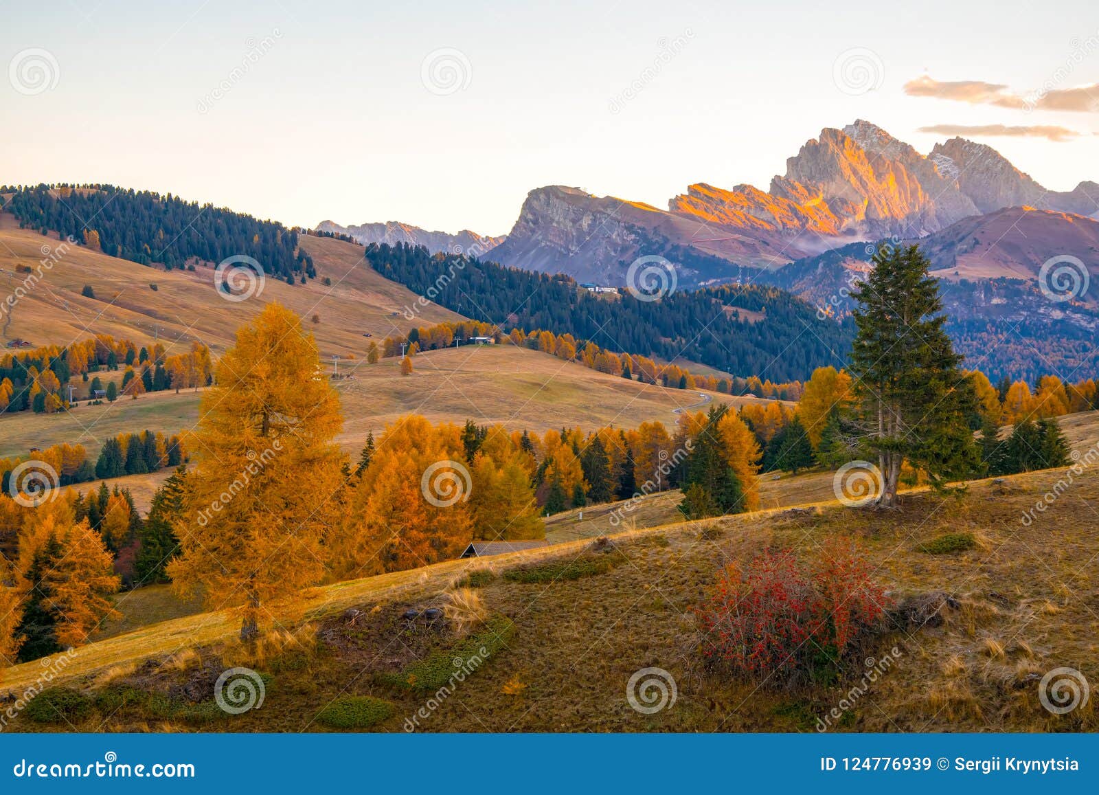 Sunrise Over Alpe Di Siusi Mountains, Dolomites, Trentino 
