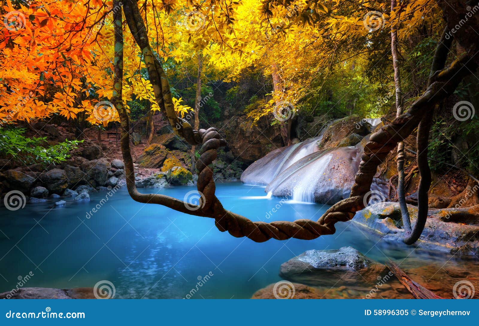 amazing beauty of asian nature. tropical waterfall flows