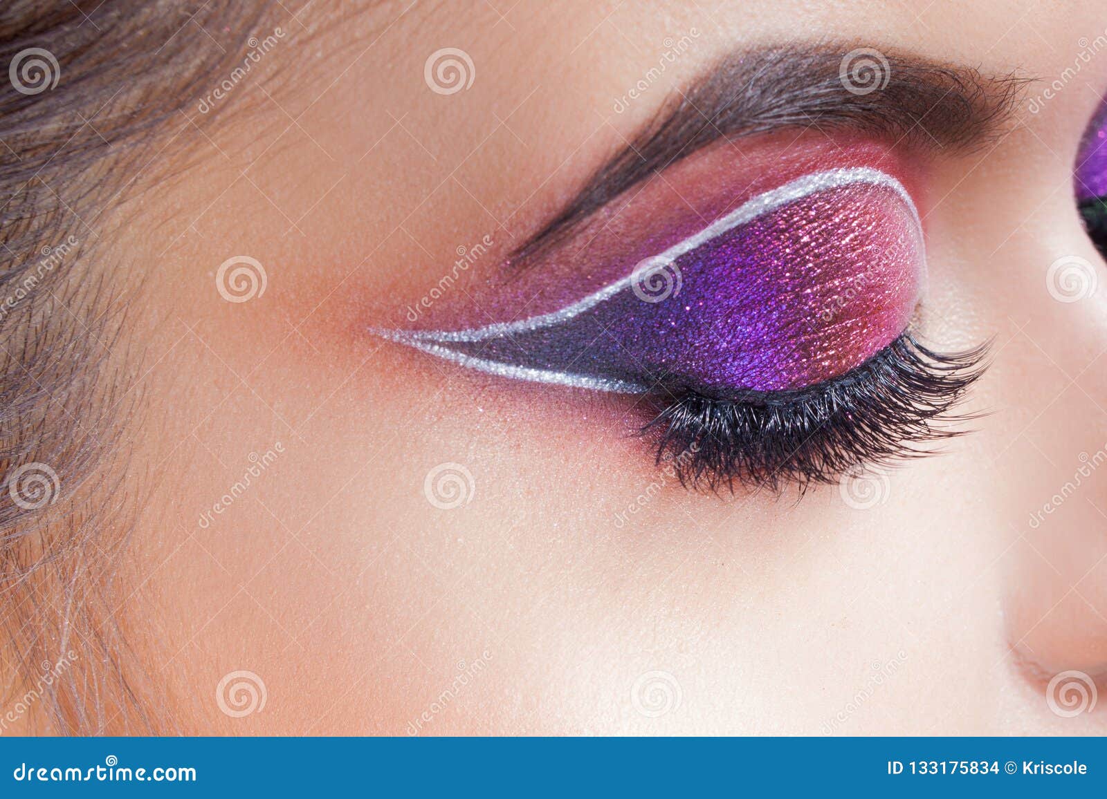 Amazing Bright Eye Makeup. Eye Shadow with a Purple Tint and an White Arrow Stock Photo Image of elegance, girl: 133175834