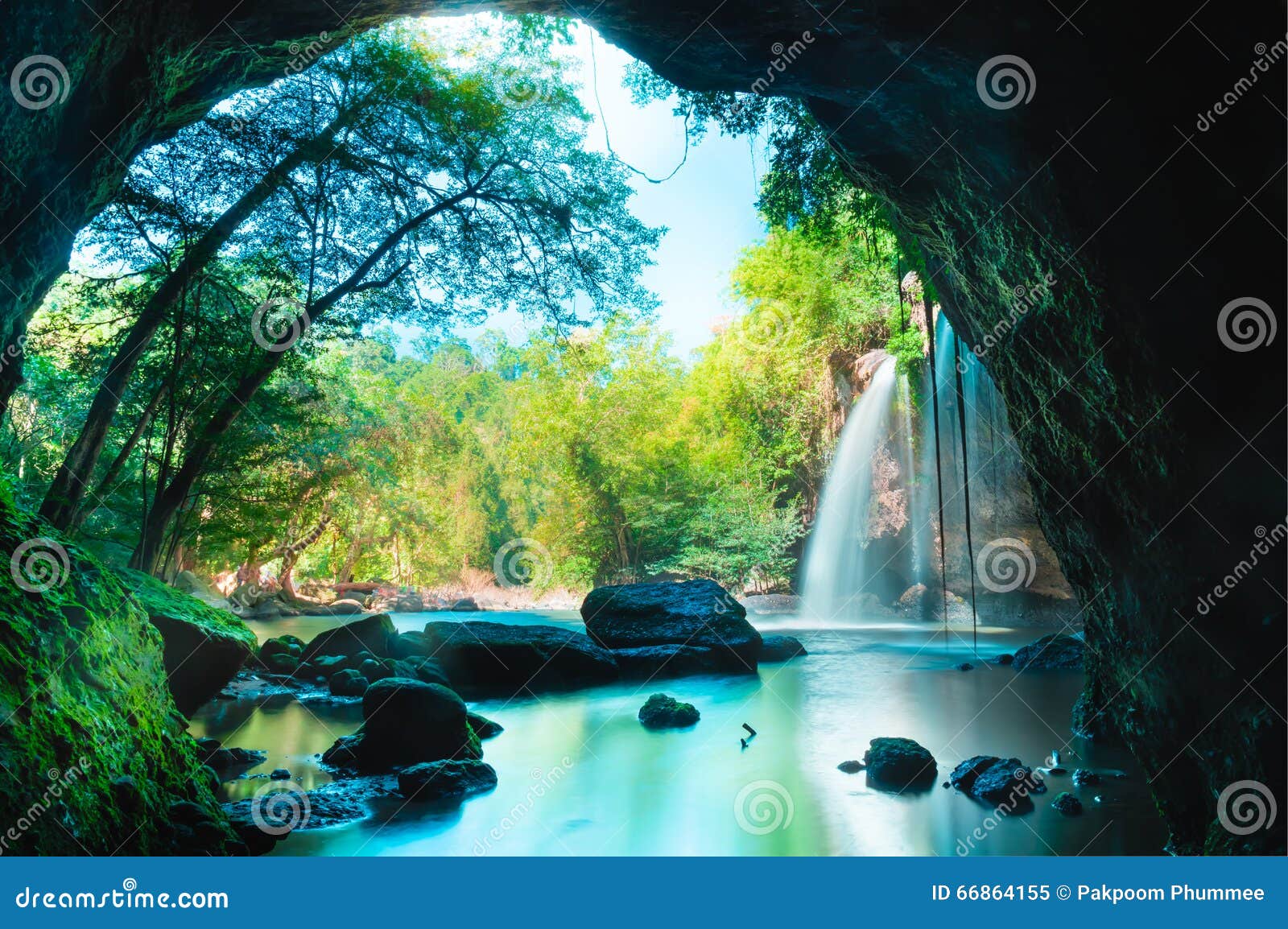 amazing cave in deep forest with beautiful waterfalls background at haew suwat waterfall in khao yai national park