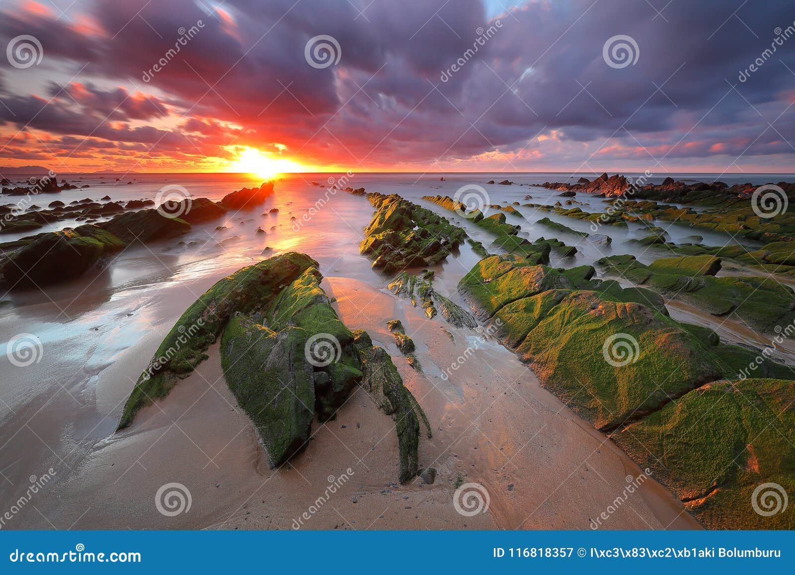 amazing sunset over barrika beach biscay, basque country scenary of game of thrones