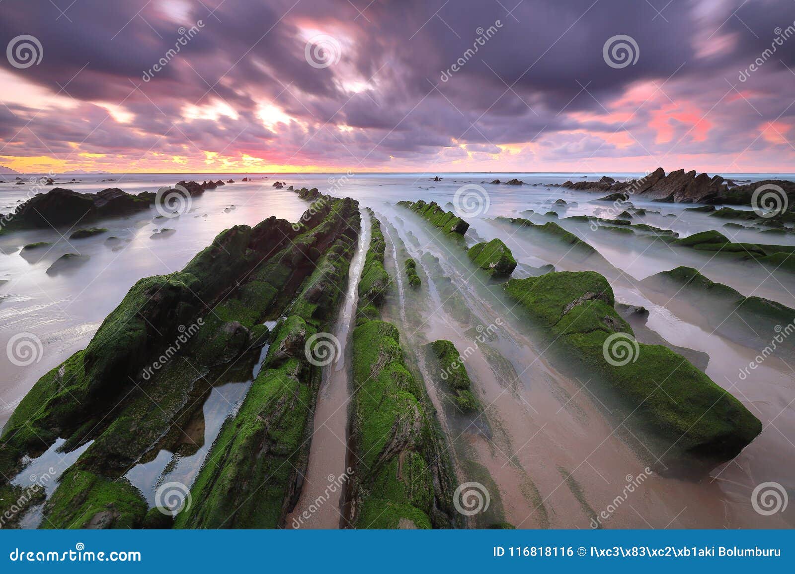 amazing sunset over barrika beach biscay, basque country scenary of game of thrones