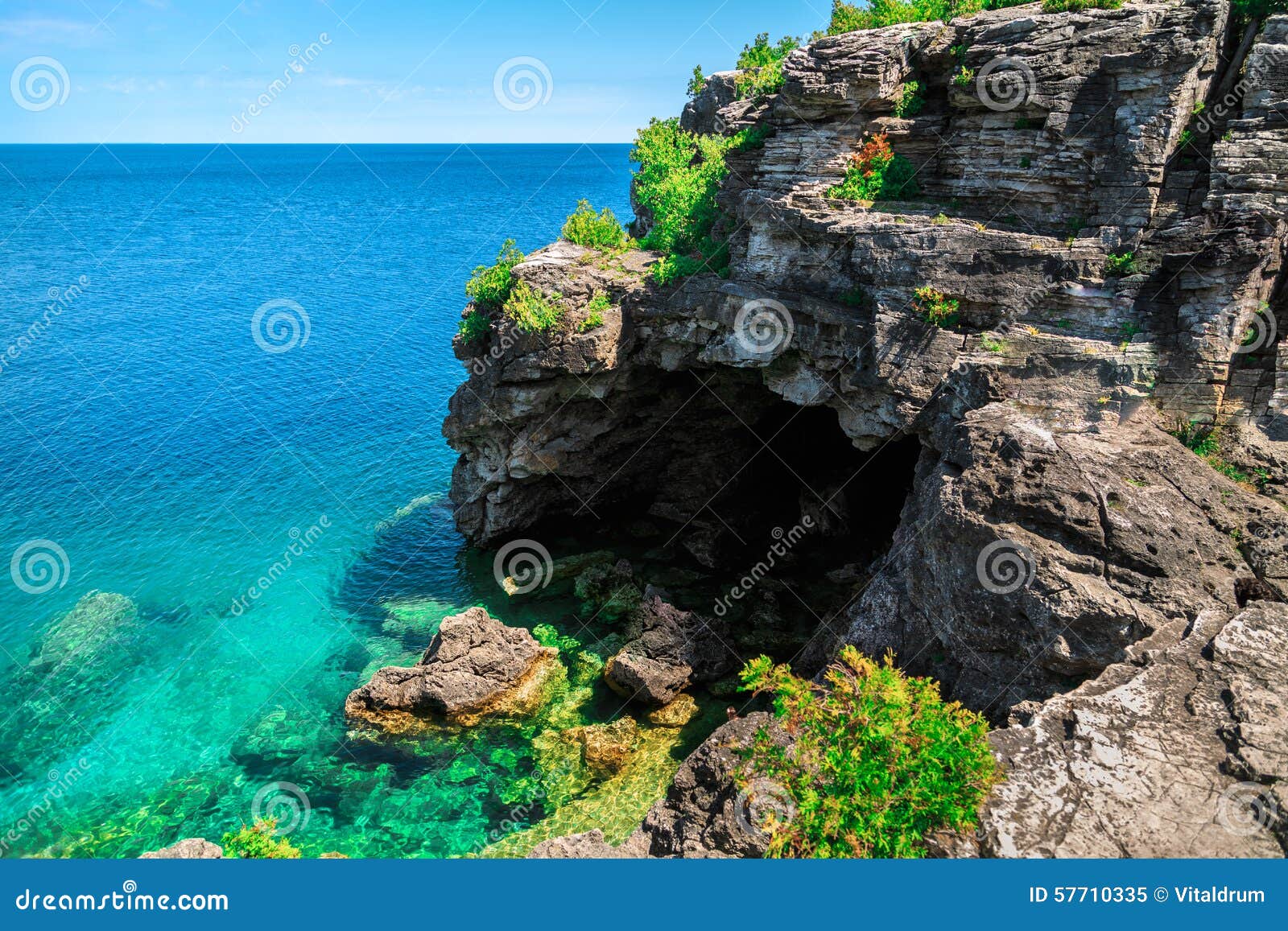 amazing inviting view of entrance to grotto from the lake side at bruce peninsula cyprus lake, ontario