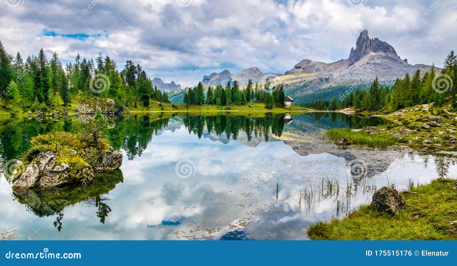 amazing lago di federa see with beautiful reflection. majestic landscape with dolomites peak, cortina d`ampezzo, south tyrol,