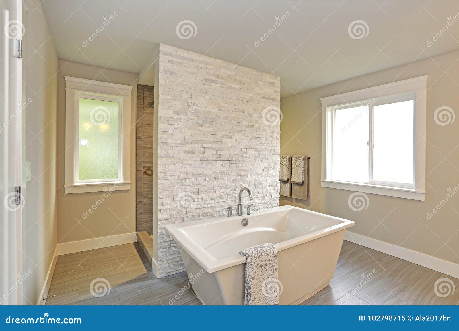 Amazing Master Bathroom With A Freestanding Bathtub Stock Image