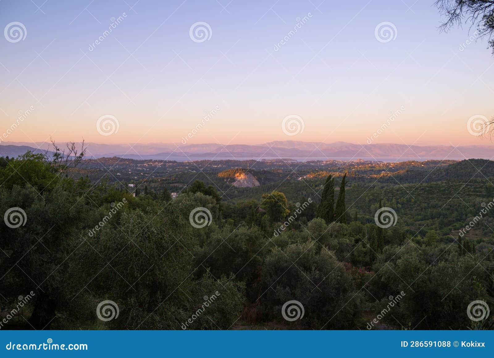 Amazing Mountainous View To Corfu from Pelekas Village in the Dusk ...