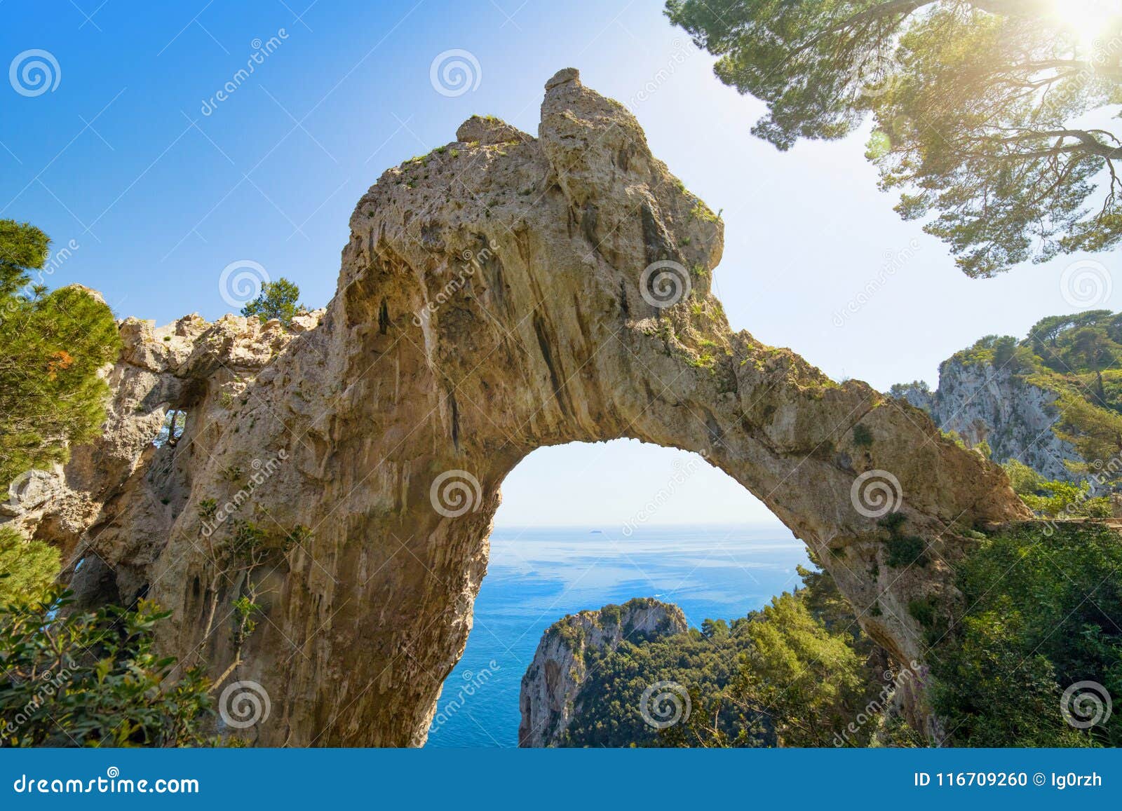 arco naturale is natural arch on coast of island of capri, italy