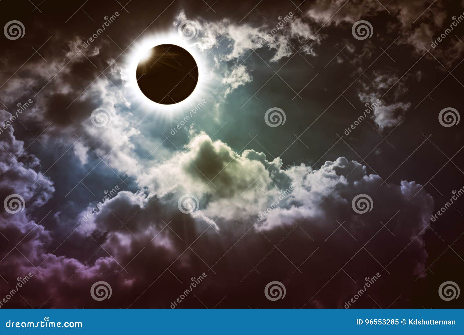 amazing scientific natural phenomenon. total solar eclipse glowing on sky.