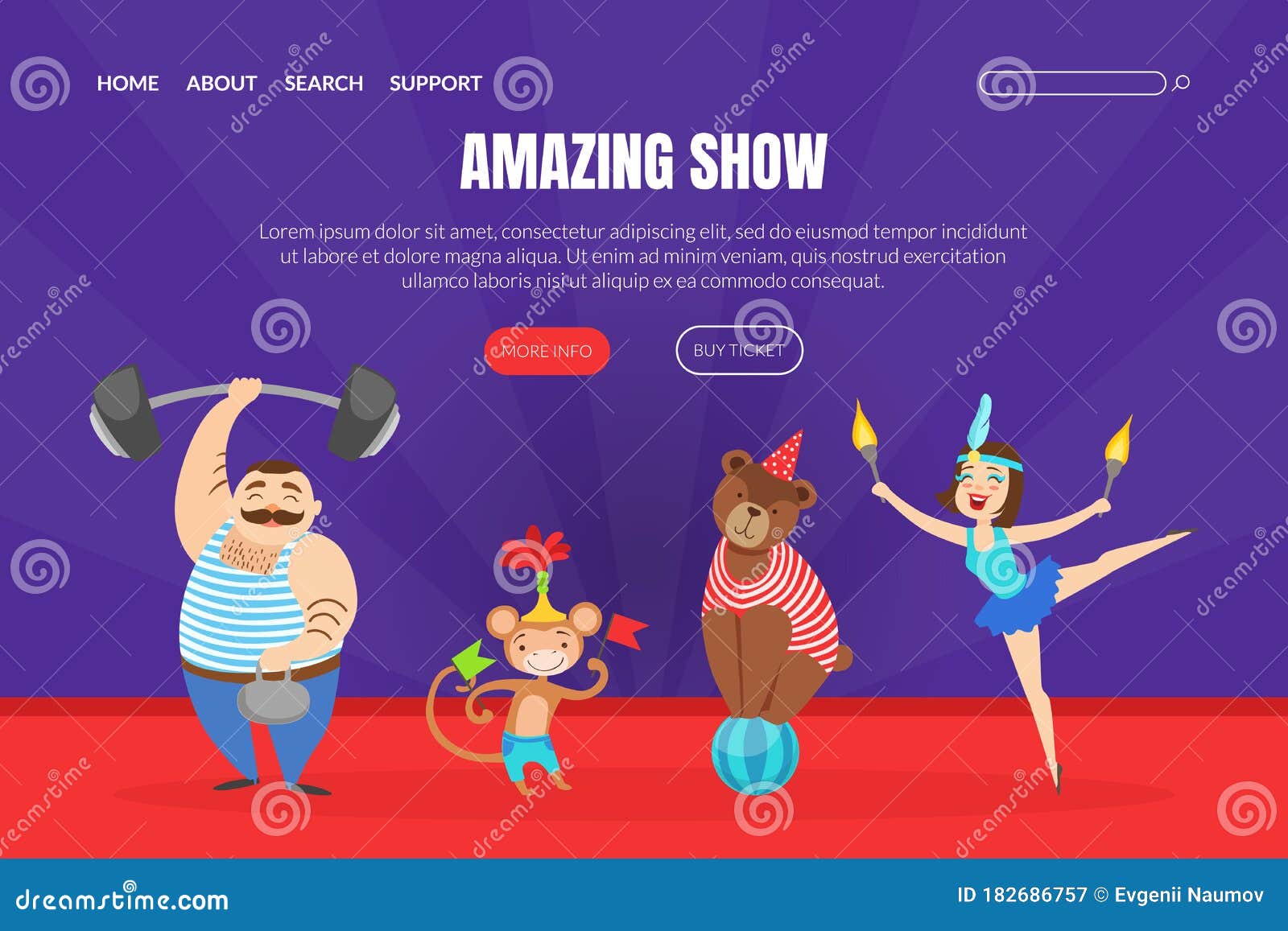 Amazing Show Landing Page Template, Circus Performance Web Page, Mobile App,  Homepage Vector Illustration Stock Vector - Illustration of flat, costume:  182686757
