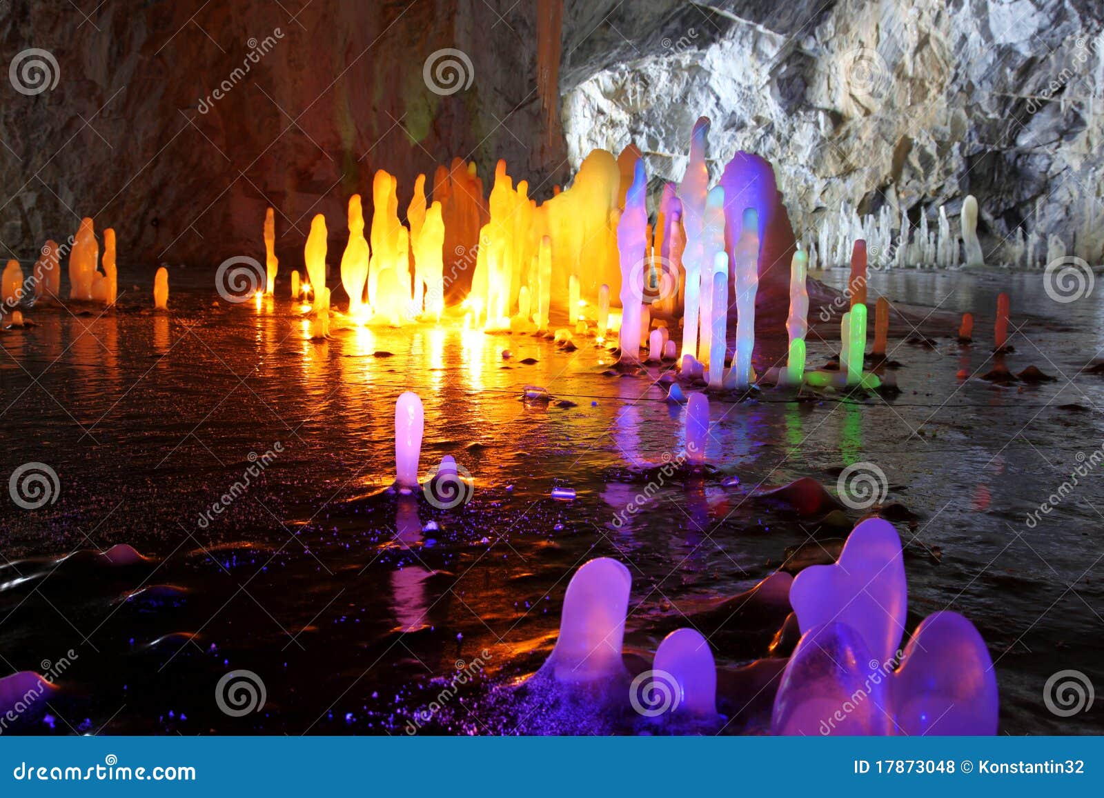 amazing stalagmite illuminations in cave