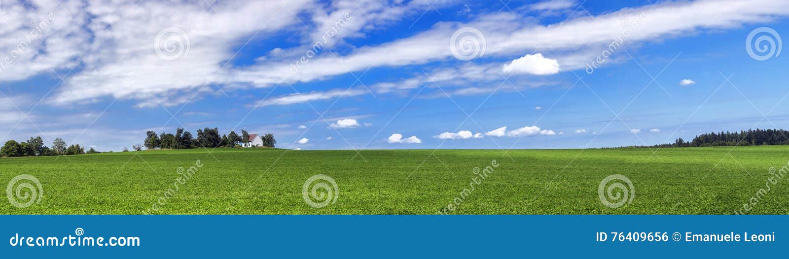 amazing summer countryside with green pasture and blue sky with clouds - czech republic, europe.