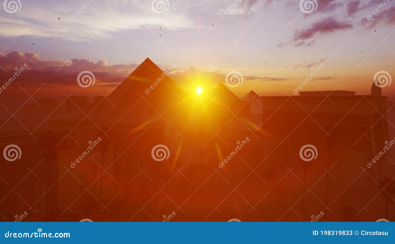 amazing sunrise over the great pyramids at giza, cairo, egypt