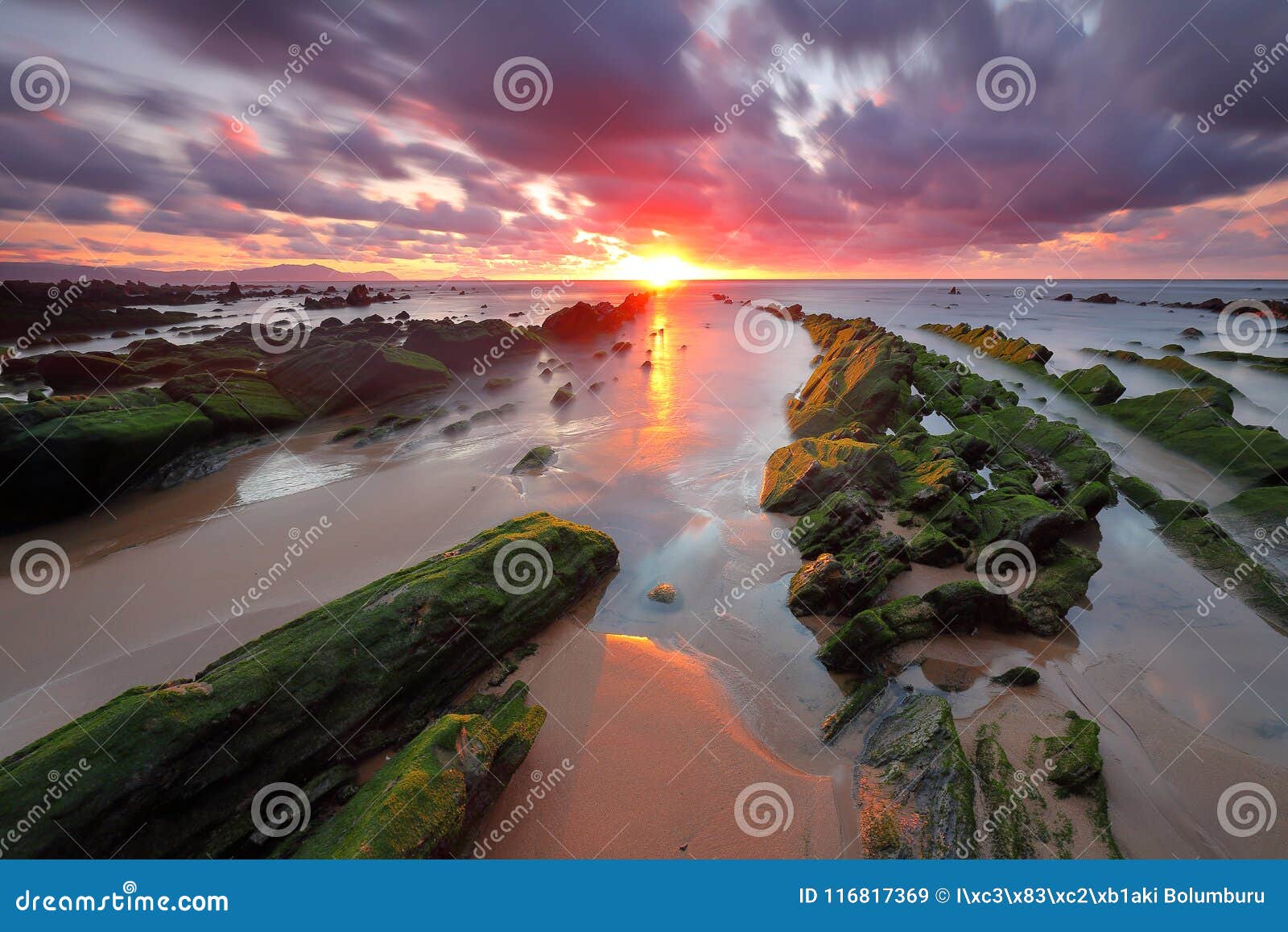 amazing sunset over barrika beach biscay, basque country scenary of game of thrones