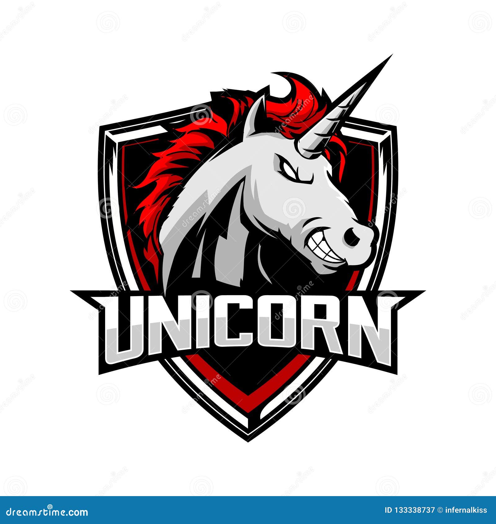 Amazing Unicorn Head Cartoon Shield Vector Badge Logo Template For Sport Team Or Club Stock Vector Illustration Of Animal Athlete