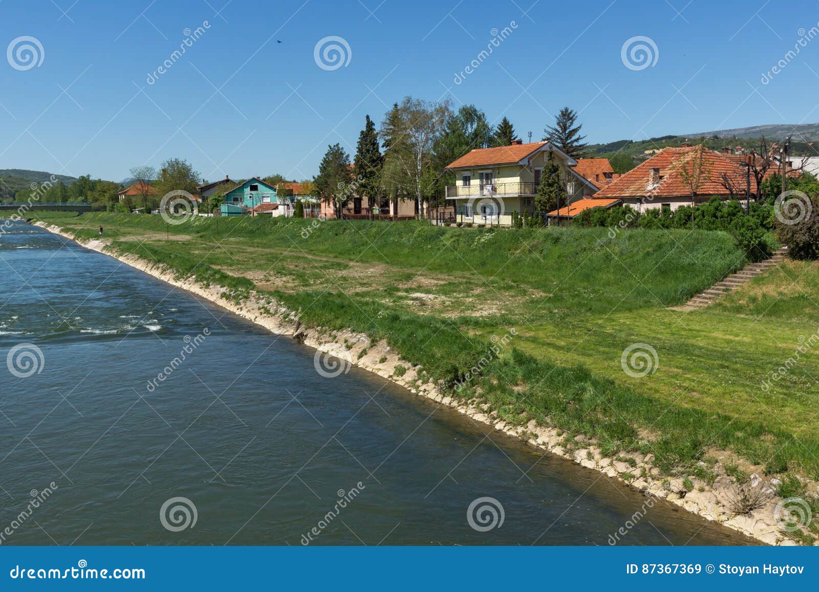 amazing view of nisava river passing through the town of pirot, serbia