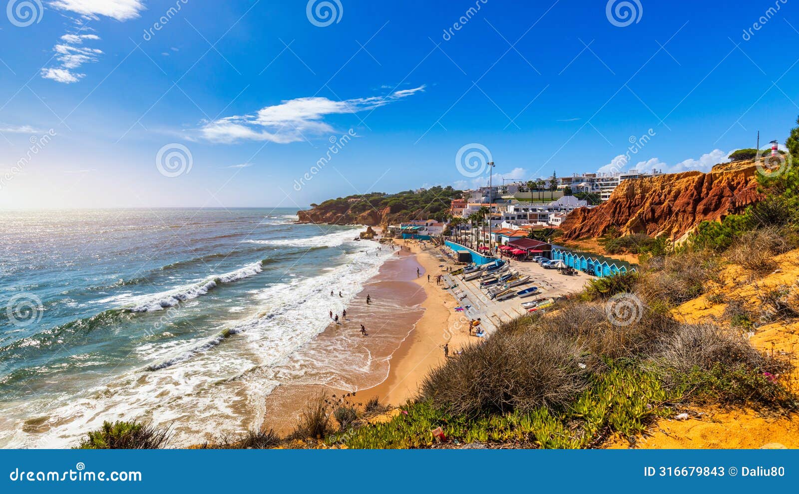 amazing view of town olhos de agua in albufeira, algarve, portugal. coastal view of town olhos de agua, albufeira area, algarve,