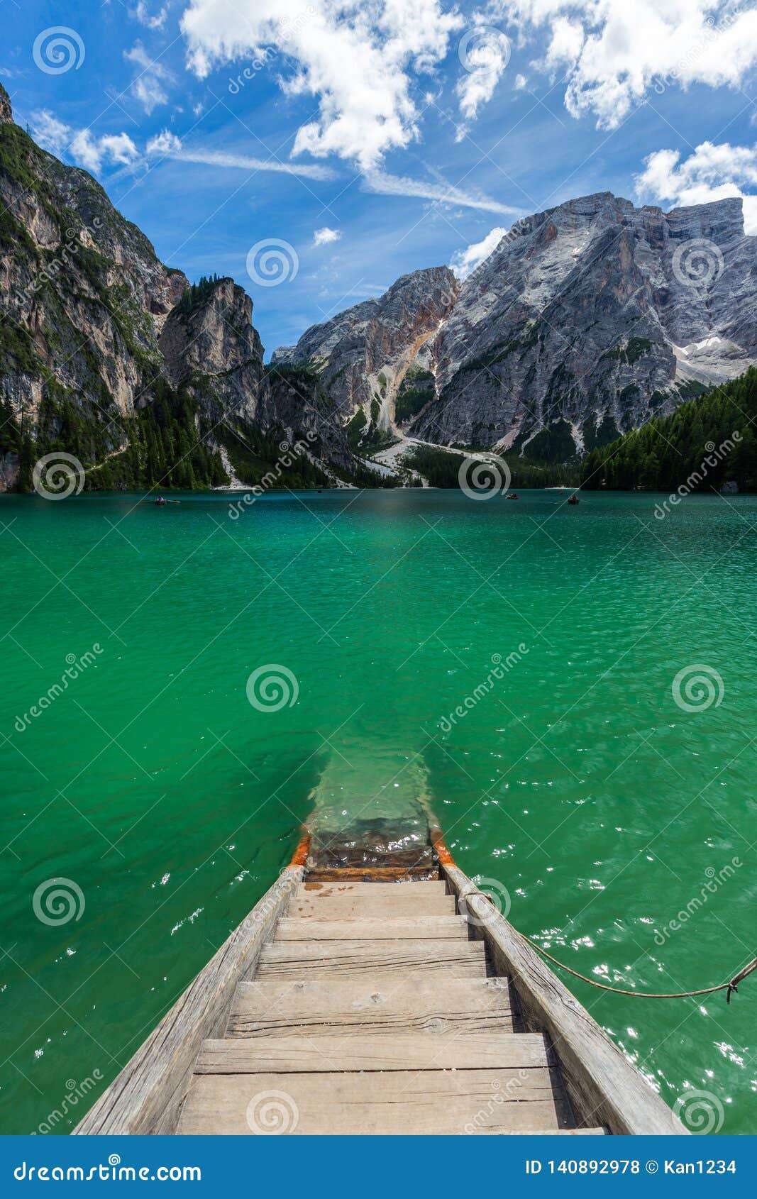 amazing view of turquoise lago di braies lake or pragser wildsee in dolomite, italy