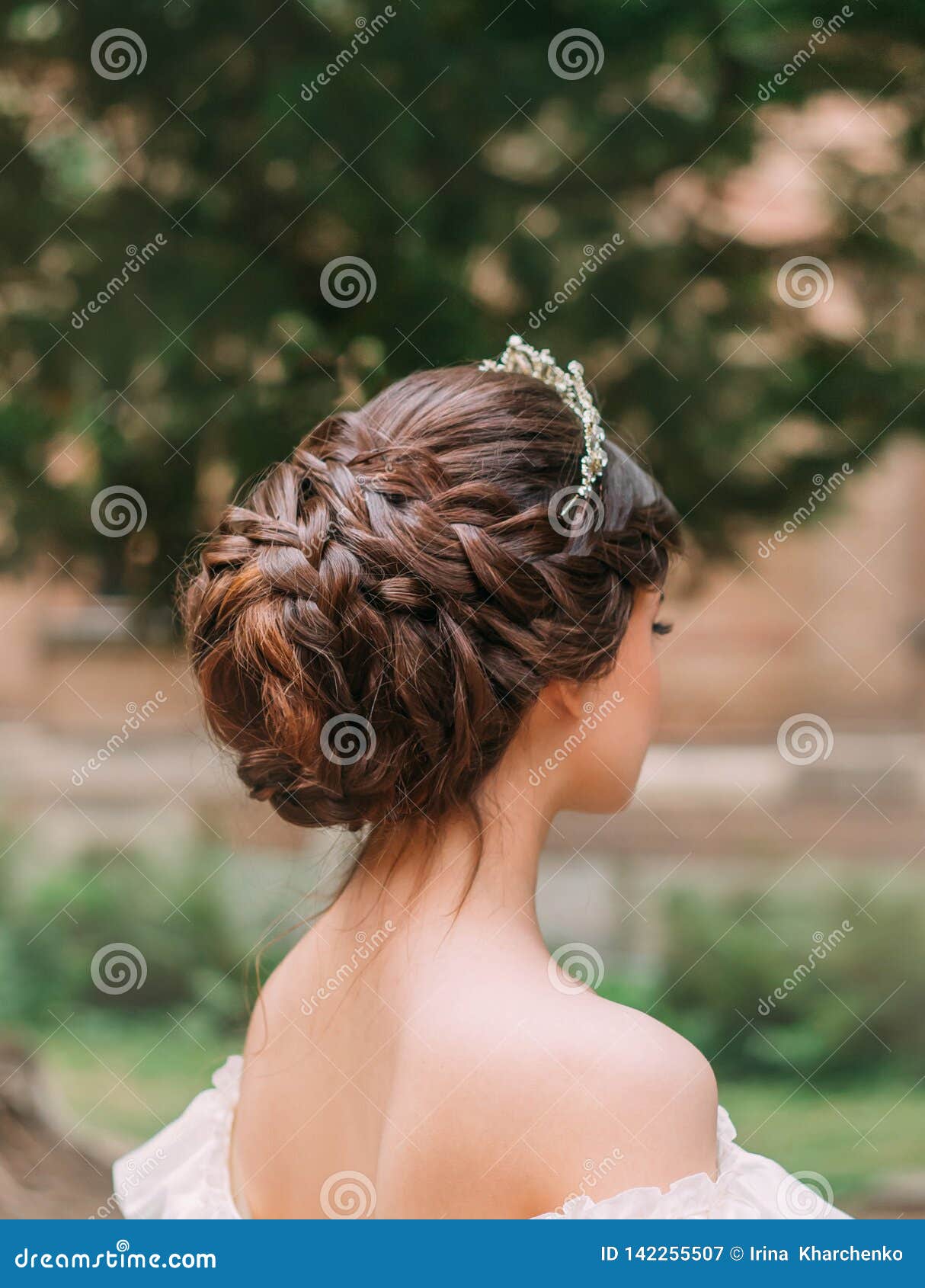 Amazing Work of Professional Hairdresser, Gentle Hairstyle of Long Dark  Brown Hair and Tiara for Prom or Evening Stock Image - Image of blonde,  long: 142255507