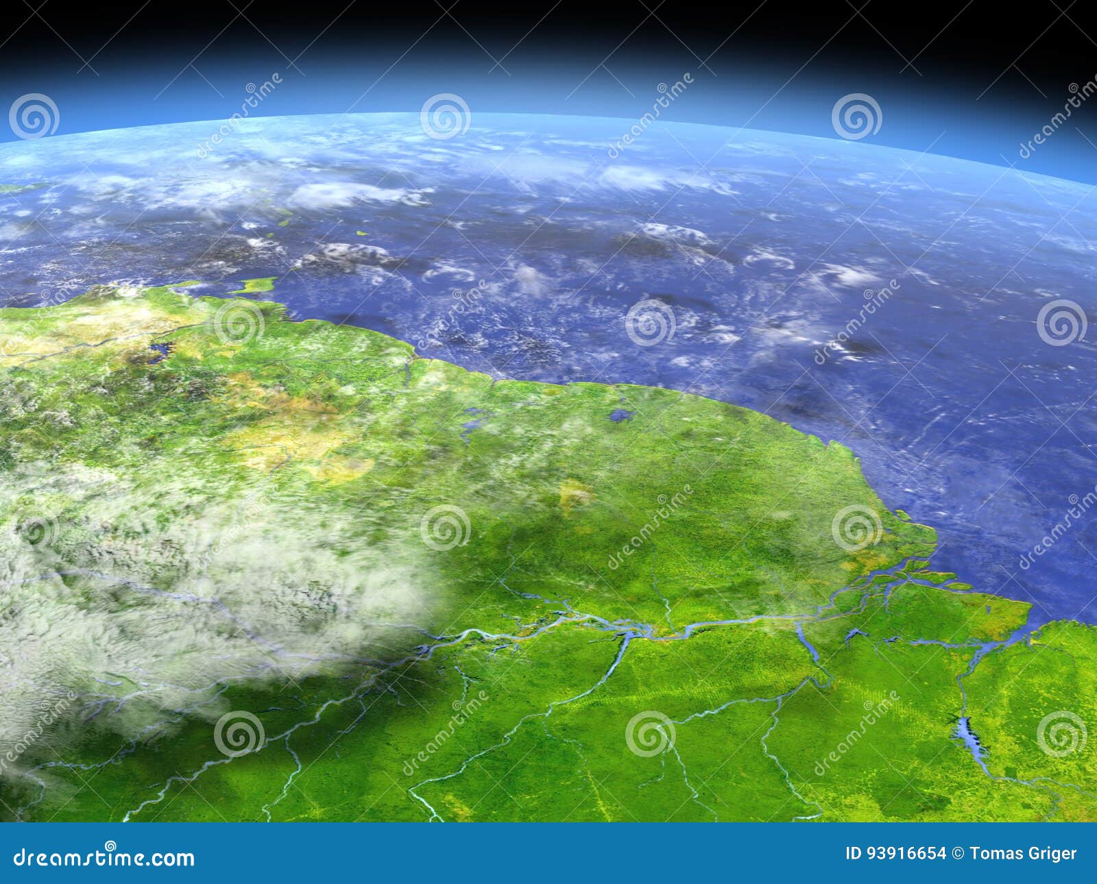 Amazon delta from space stock illustration. Illustration of orbiting
