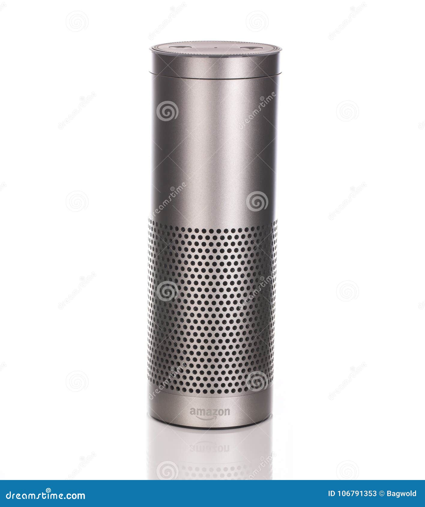 Amazon Echo Plus in Silver on a White Background Stock Image - Image of