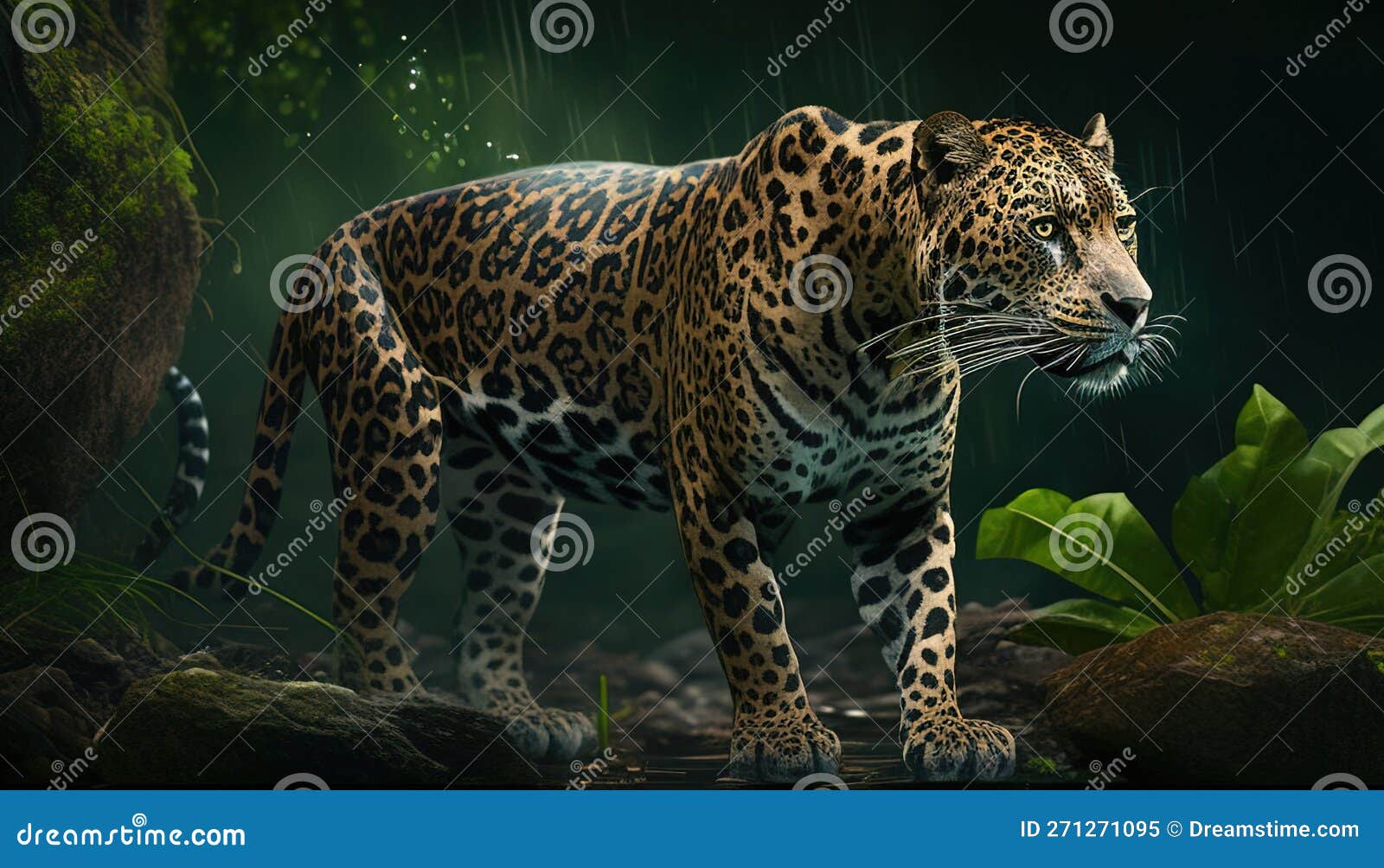 Amazon Jaguar Digital Art Illustration, Generative AI Stock